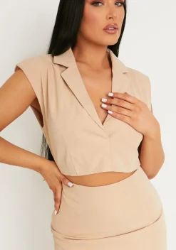 Georgina Beige Cut Out Sleeveless Blazer Dress^Missy Empire Cheap