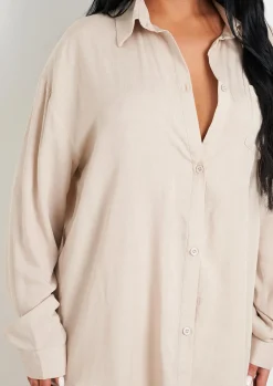 Giana Beige Linen Oversized Shirt^Missy Empire Shop