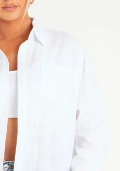 Giana White Linen Oversized Shirt^Missy Empire Discount
