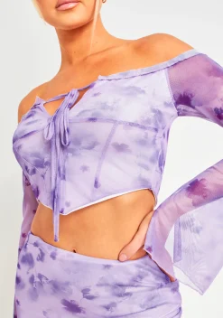 Gianna Purple Frill Floral Mesh Halter Neck Top^Missy Empire Best