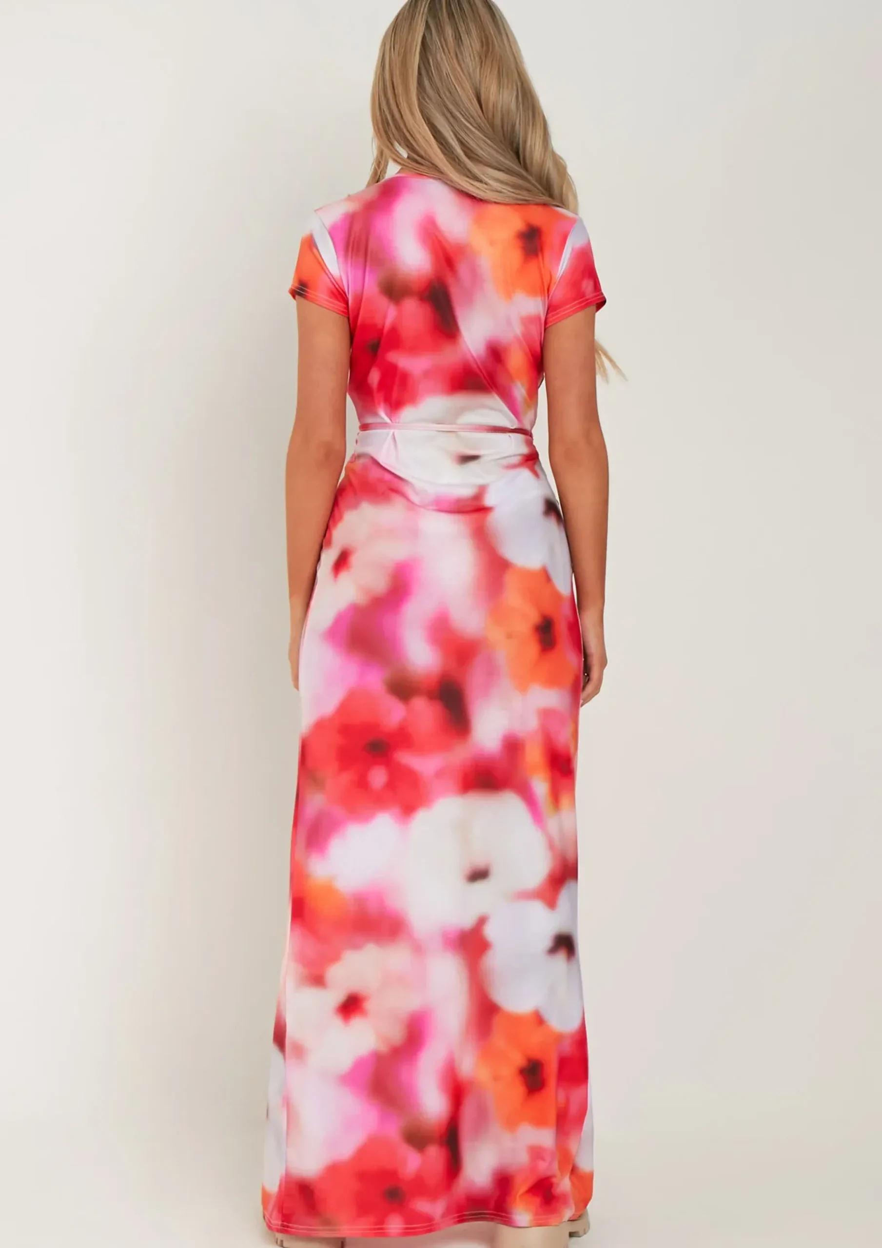 Hot Gloria Pink Floral Print Wrap Maxi Dress Women Dresses
