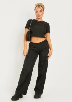 Outlet Grace Black Parachute Cargo Trousers Women Trousers