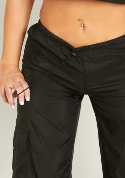 Outlet Grace Black Parachute Cargo Trousers Women Trousers