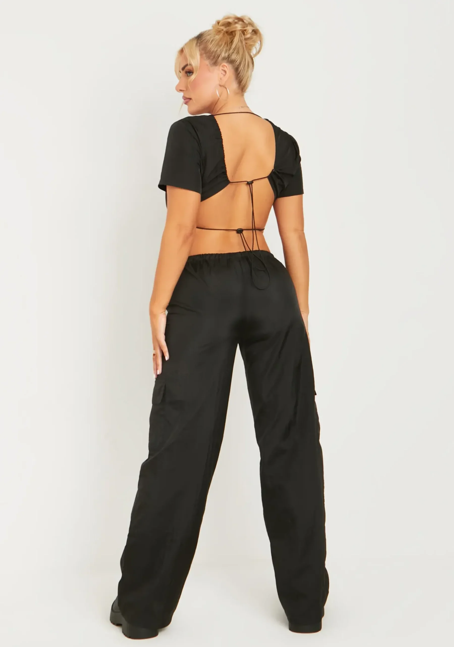 Outlet Grace Black Parachute Cargo Trousers Women Trousers