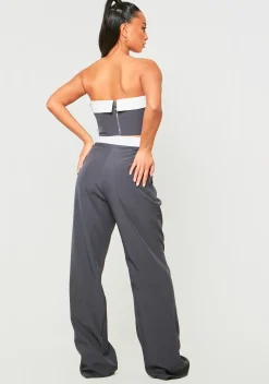 Clearance Gracie Charcoal Fold Over Waist Wide Leg Trousers Women Trousers