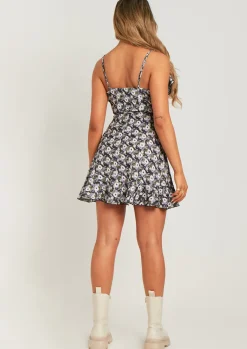 Best Haila Black Ditsy Floral Wrap Mini Frill Dress Women Dresses