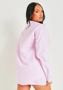 Hallie Pink Pinstripe Oversized Shirt^Missy Empire Outlet