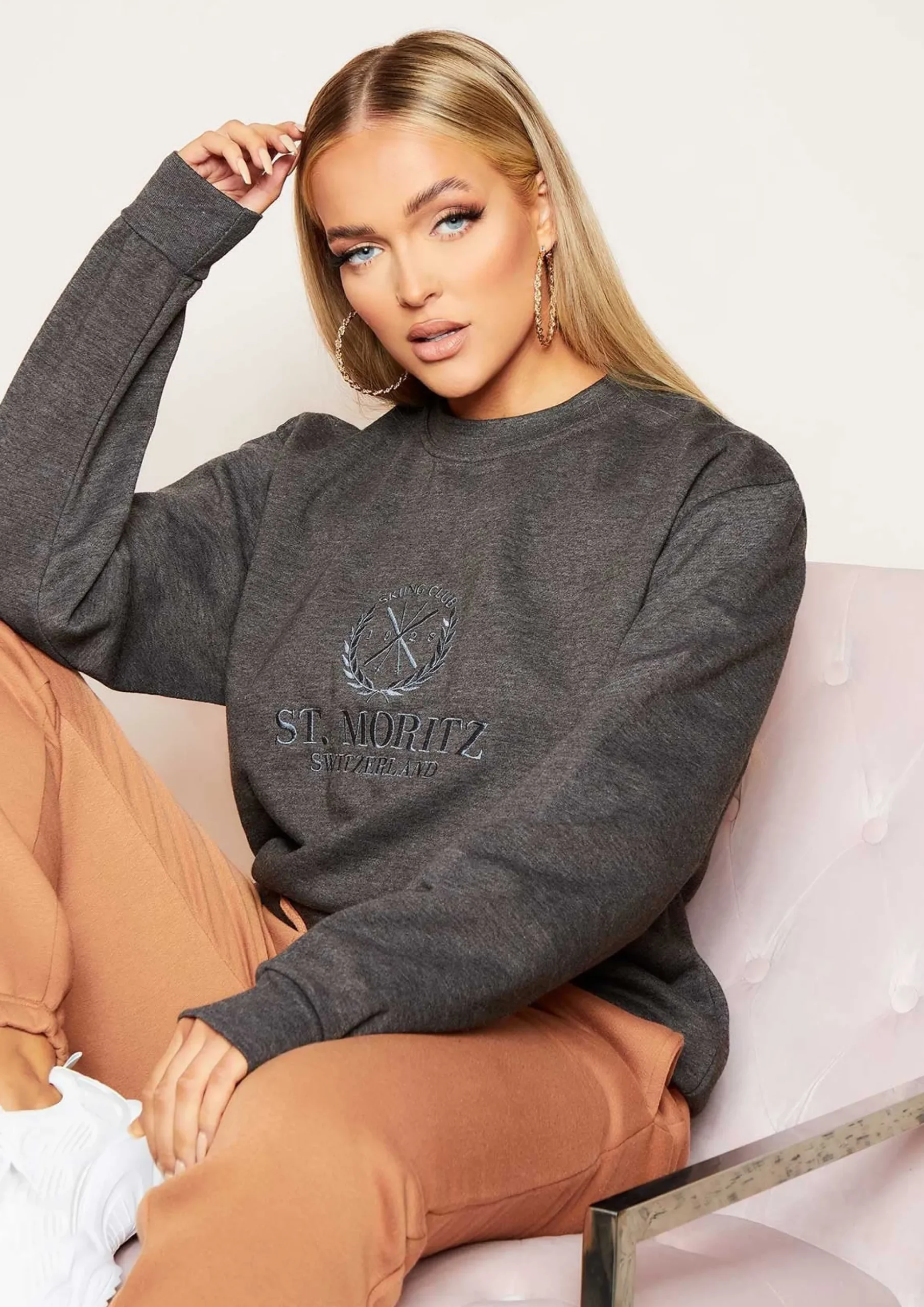 Best Sale Halyn Charcoal Grey St. Moritz Slogan Oversized Sweatshirt Women Loungewear