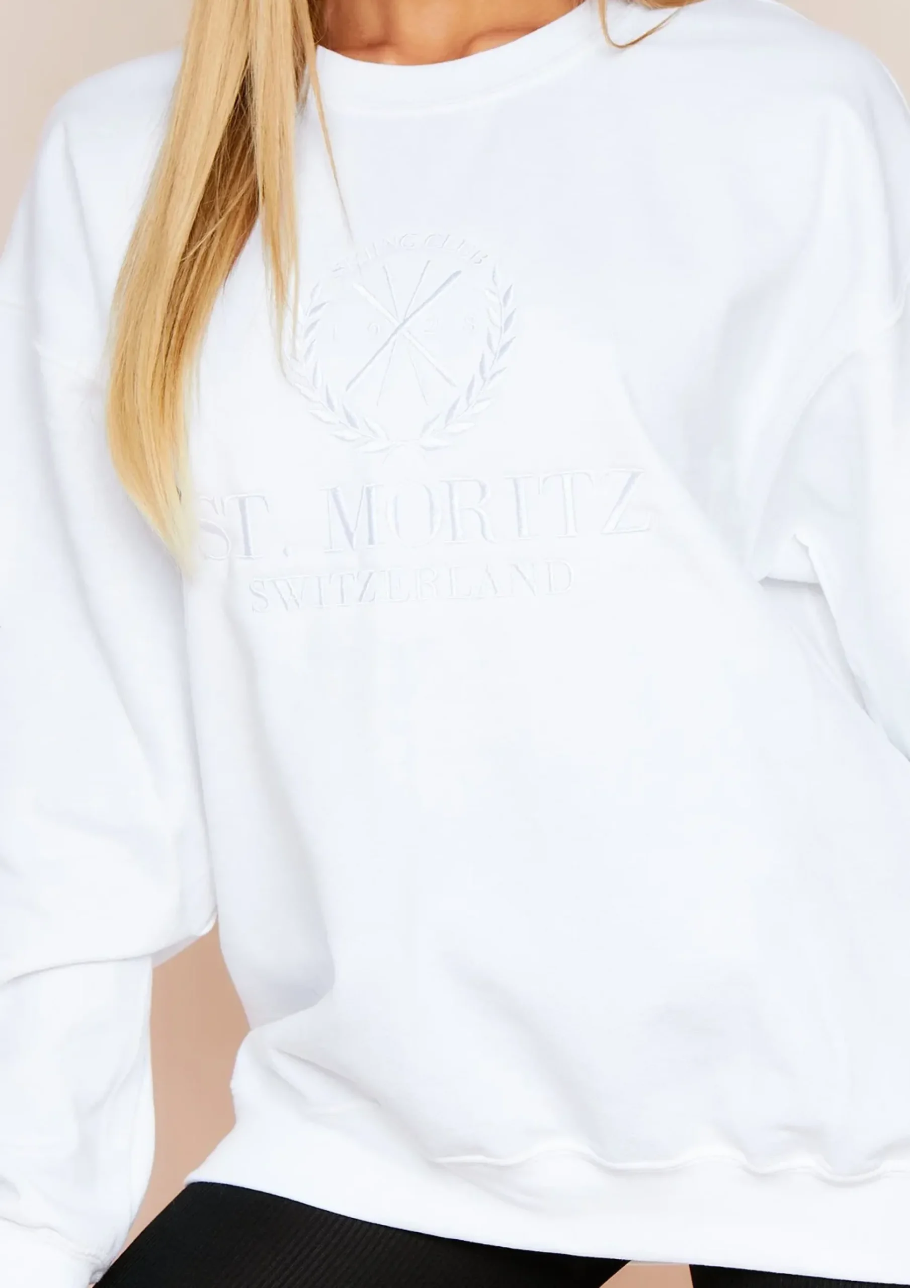 New Halyn White St. Moritz Slogan Oversized Sweatshirt Women Loungewear