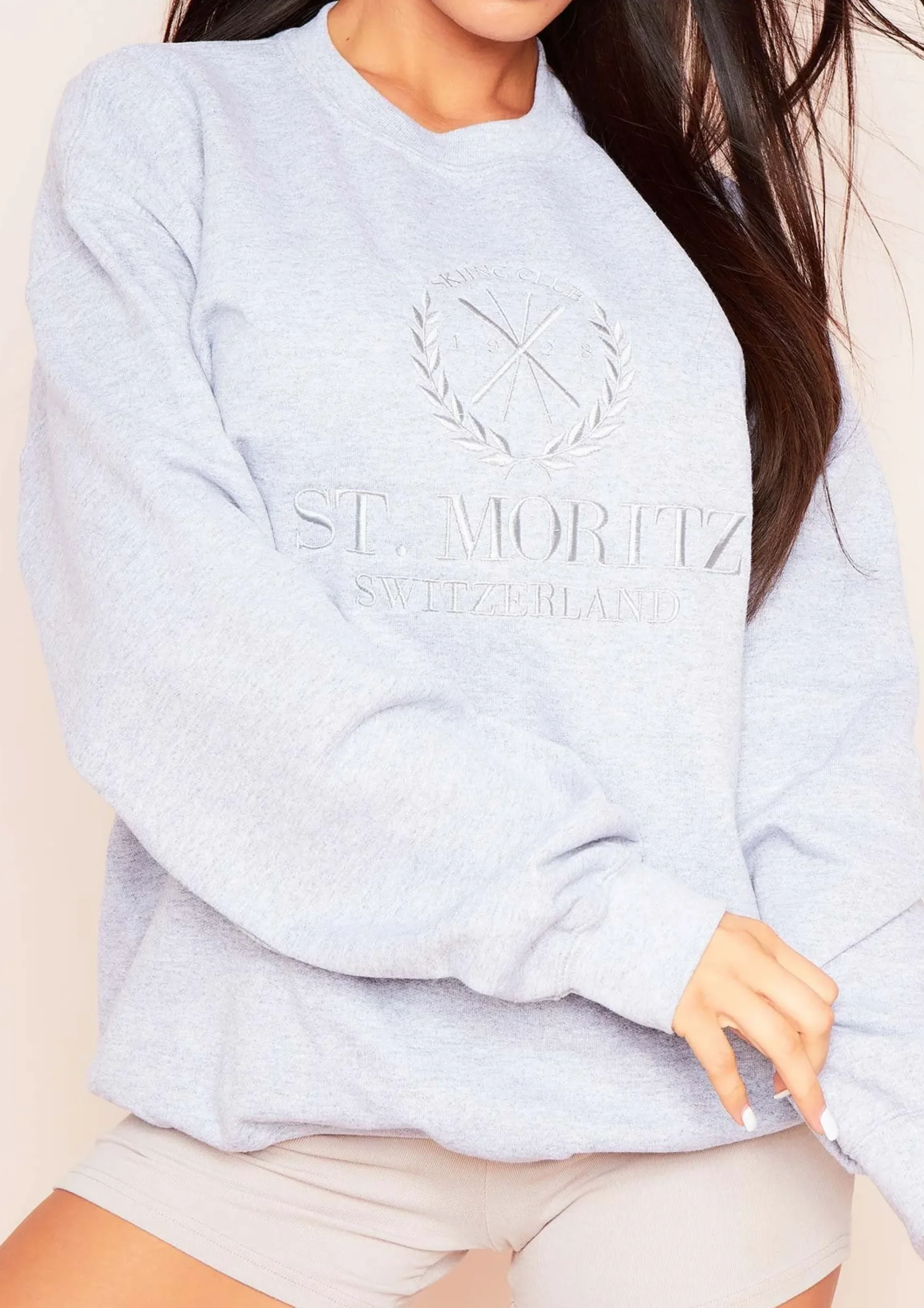 Halyn Grey St. Moritz Slogan Oversized Sweatshirt^Missy Empire Online