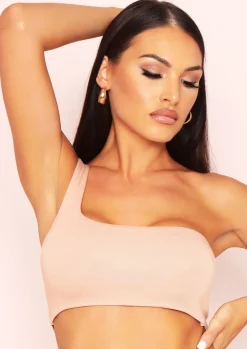 Hannah Beige Double Thick One Shoulder Crop Top^Missy Empire Outlet