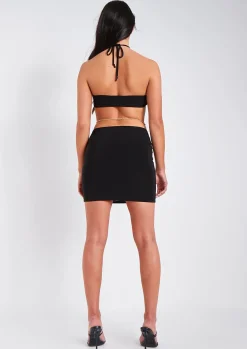 Outlet Hannah Black Halter Neck Cut Out Backless Chain Detail Mini Dress Women Dresses