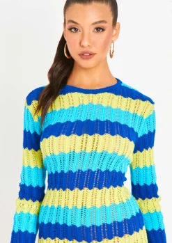 Cheap Harleigh Blue Multi Crochet Knit Backless Mini Dress Women Dresses