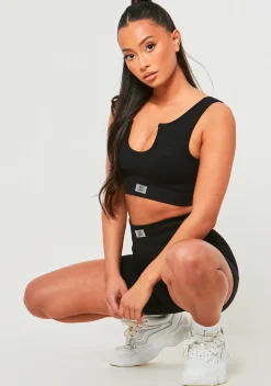 Hayley Black Missy Sport Ribbed V Neck Crop Top^Missy Empire Flash Sale