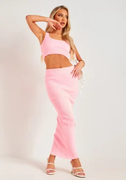 Hayley Pink Rib Knit Midaxi Skirt^Missy Empire Best Sale
