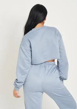 Cheap Hedda Pastel Blue Cropped Loopback Sweatshirt Women Tracksuits