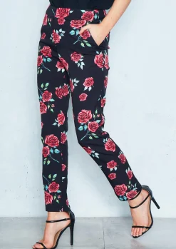 Clearance Hollie Black Floral Cigarette Trousers Women Trousers