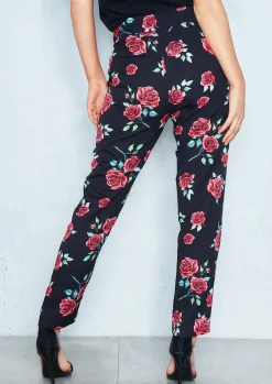 Clearance Hollie Black Floral Cigarette Trousers Women Trousers