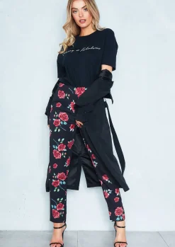 Clearance Hollie Black Floral Cigarette Trousers Women Trousers
