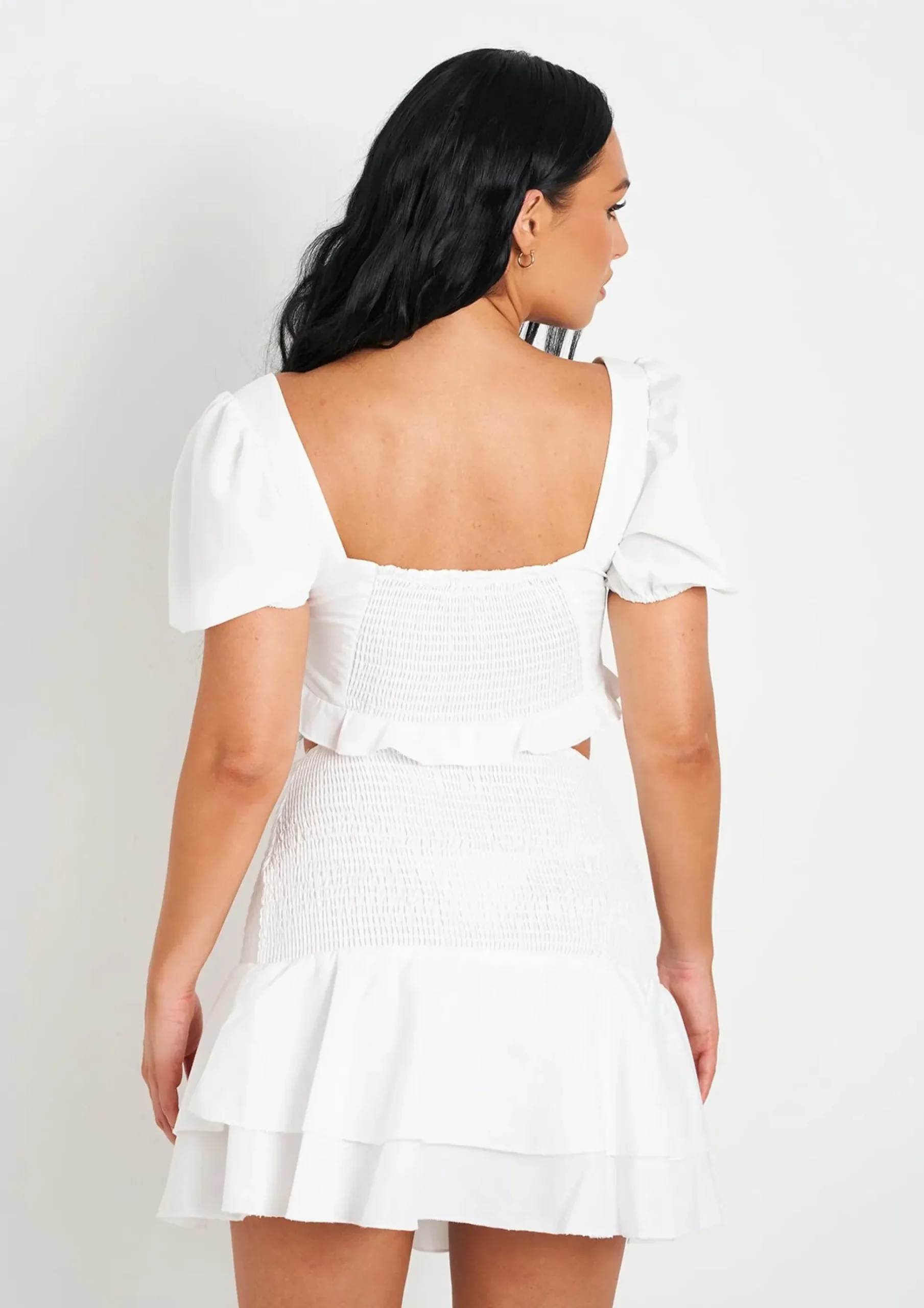 Ila White Shirred Layered Ruffle Hem Mini Skirt^Missy Empire Online
