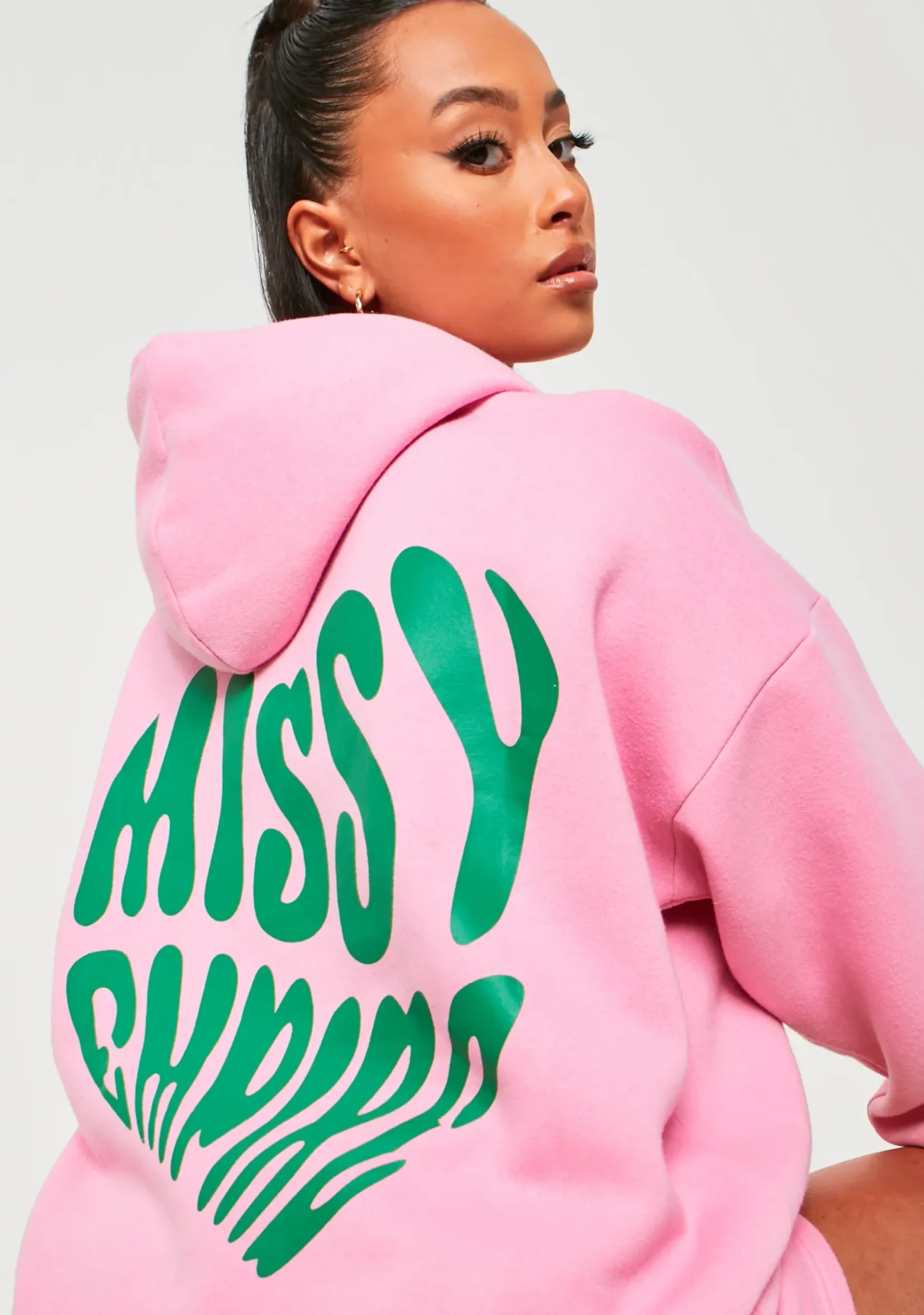 Best Sale Ines Pink Oversized Heart Print Hoodie Women Tracksuits