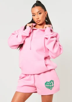 Best Sale Ines Pink Oversized Heart Print Hoodie Women Tracksuits