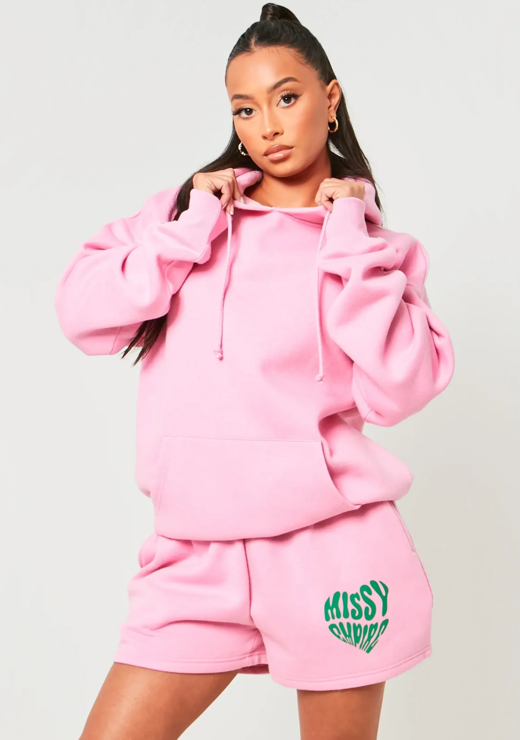 Best Sale Ines Pink Oversized Heart Print Hoodie Women Tracksuits