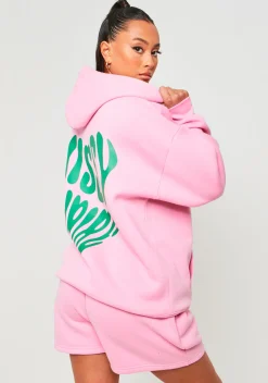 Best Sale Ines Pink Oversized Heart Print Hoodie Women Tracksuits