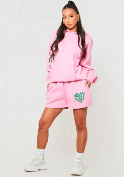 Best Sale Ines Pink Oversized Heart Print Hoodie Women Tracksuits
