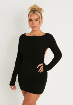 Outlet Iona Black Knitted Backless Mini Dress Women Dresses