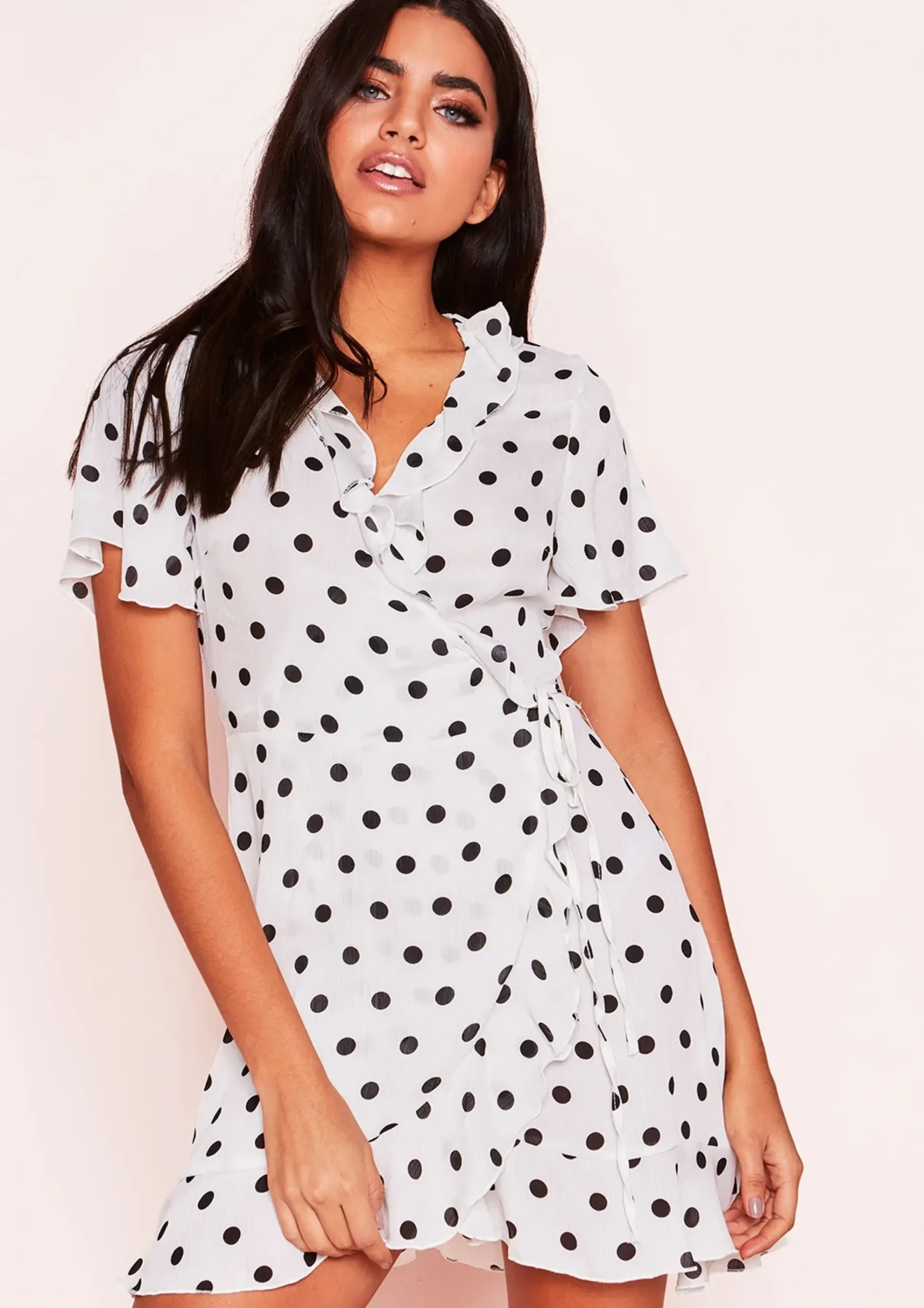Sale Isabella White Polkadot Wrap Frill Dress Women Dresses