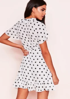 Sale Isabella White Polkadot Wrap Frill Dress Women Dresses