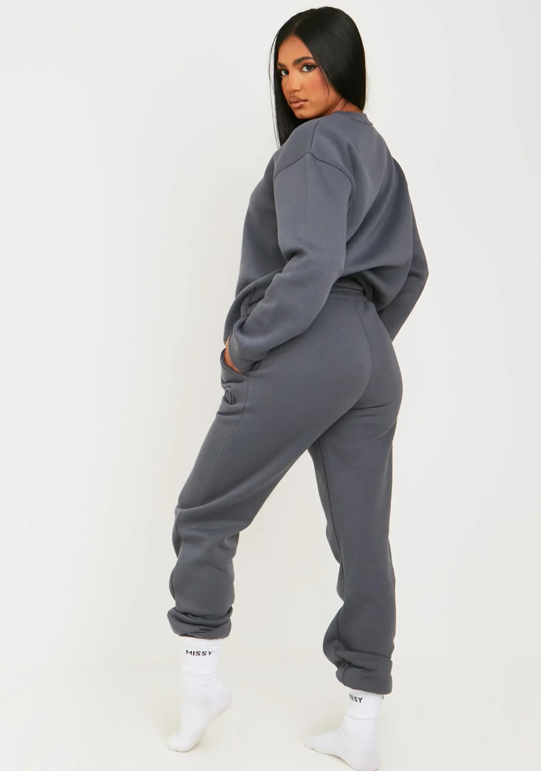 Flash Sale Issy Charcoal Missy Girl Embroidered 90's Cuffed Jogger Women Tracksuits