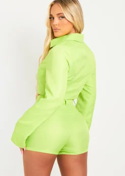 Ivanna Lime Zip Through Tailored Cropped Jacket^Missy Empire Online