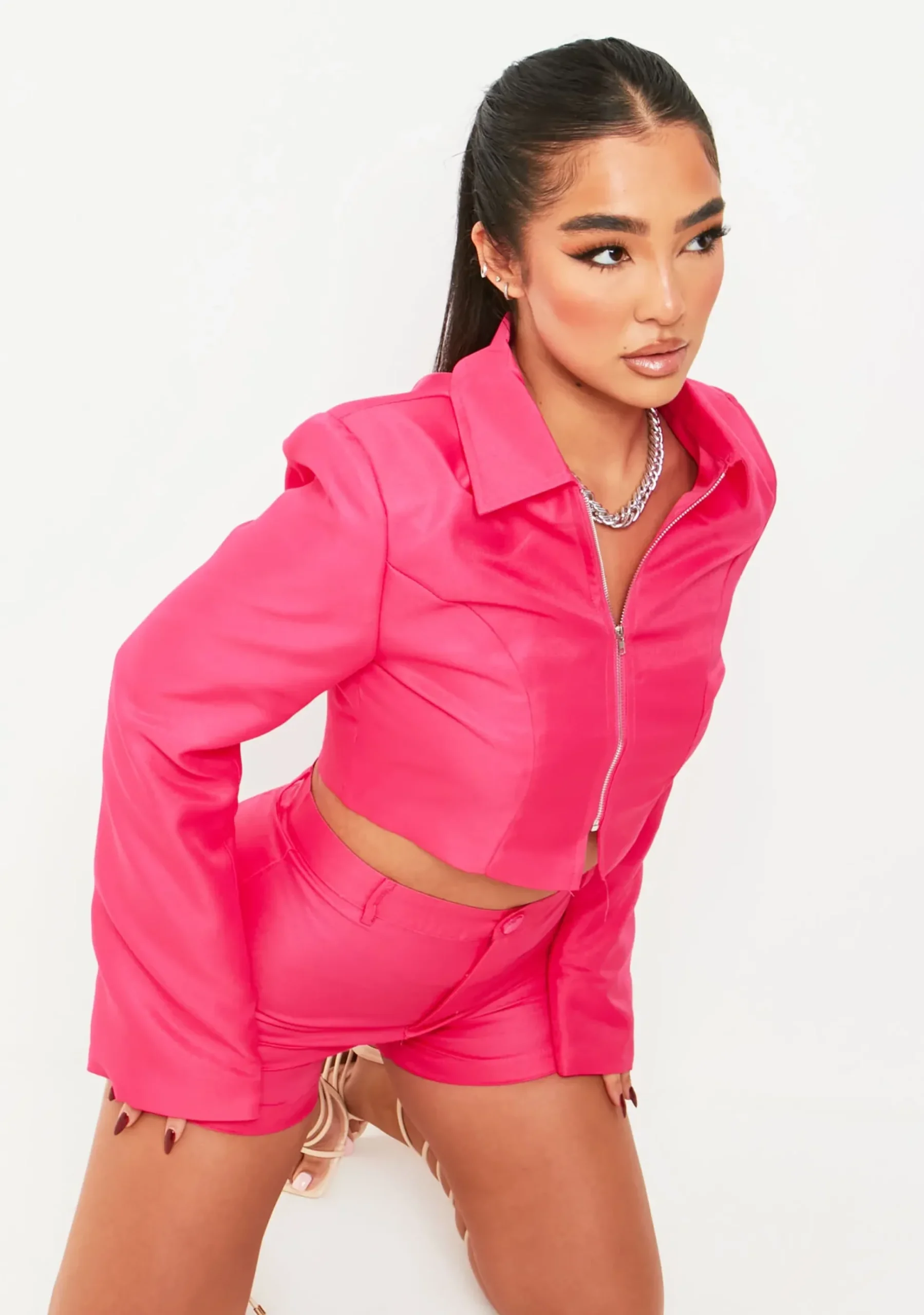 Ivanna Pink Zip Through Tailored Jacket^Missy Empire Best