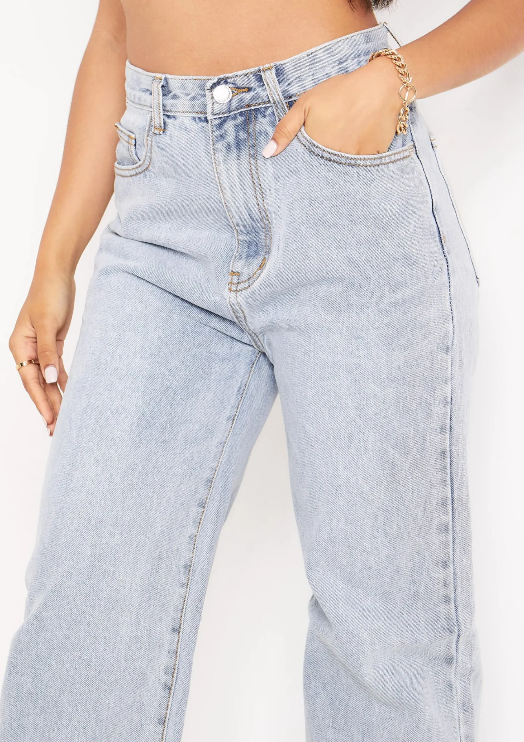 Ivy Pastel Blue Denim Straight Leg Jeans^Missy Empire Discount