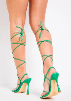 Cheap Jade Green Tie Lace Up Square Toe Heels Women Heels
