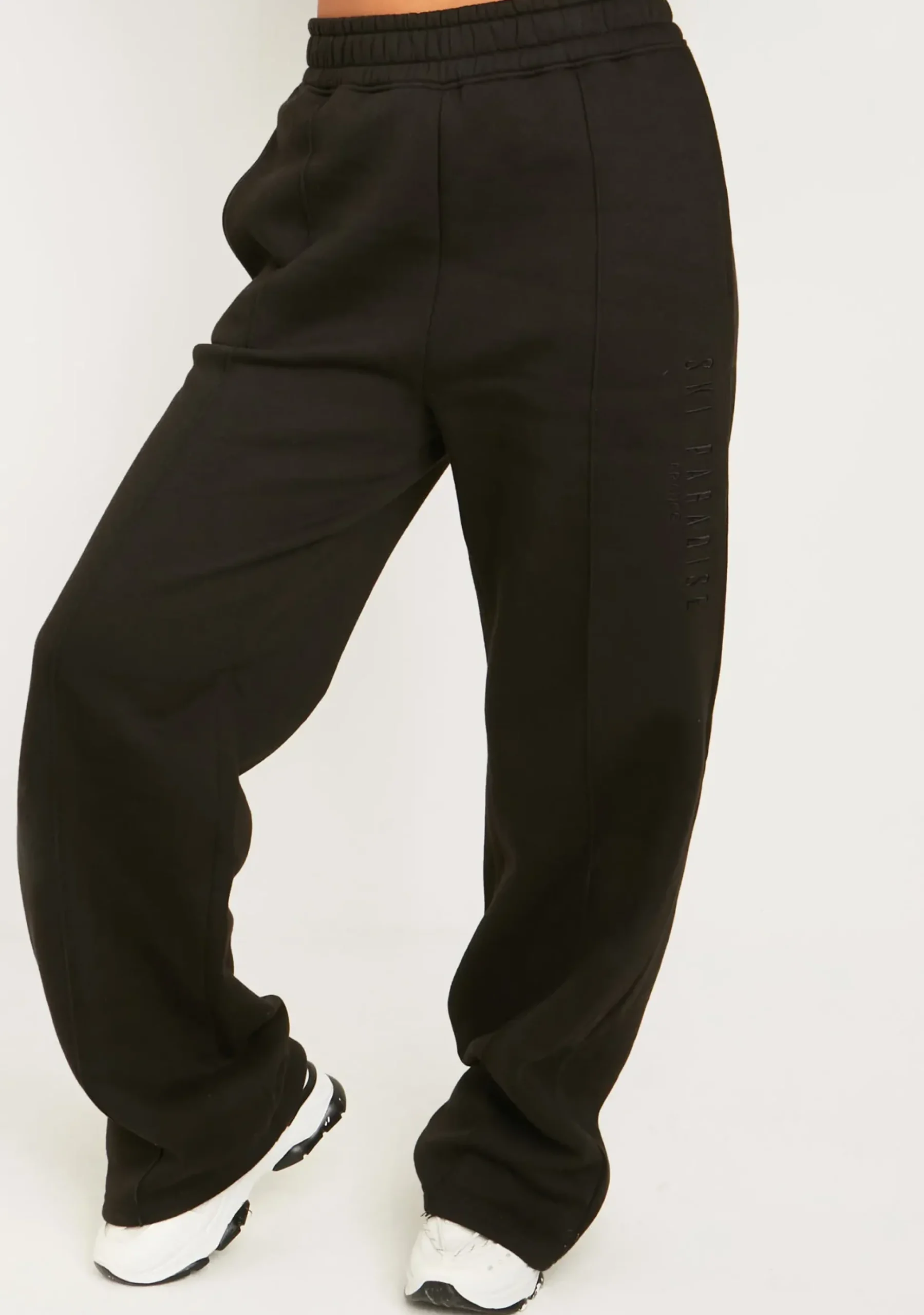 Cheap Jamilla Black Ski Paradise Embroidered Seam Front Wide Leg Jogger Women Tracksuits