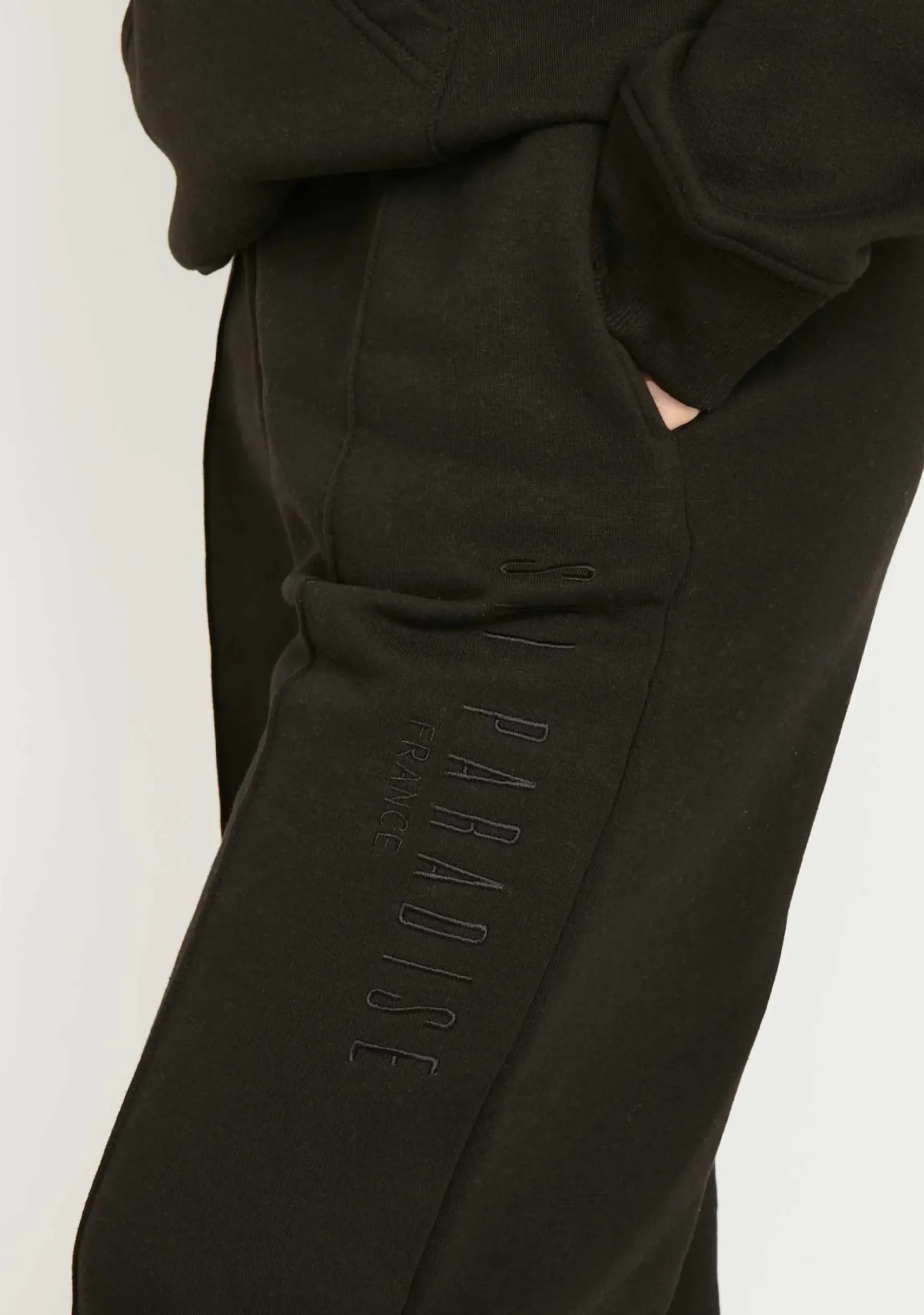 Cheap Jamilla Black Ski Paradise Embroidered Seam Front Wide Leg Jogger Women Tracksuits