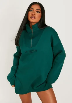 Outlet Jamilla Green Ski Paradise Embroidered Half Zip Sweater Dress Women Loungewear