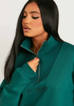 Outlet Jamilla Green Ski Paradise Embroidered Half Zip Sweater Dress Women Loungewear