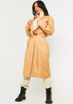 Janelle Beige Longline Classic Trench Coat^Missy Empire Best Sale
