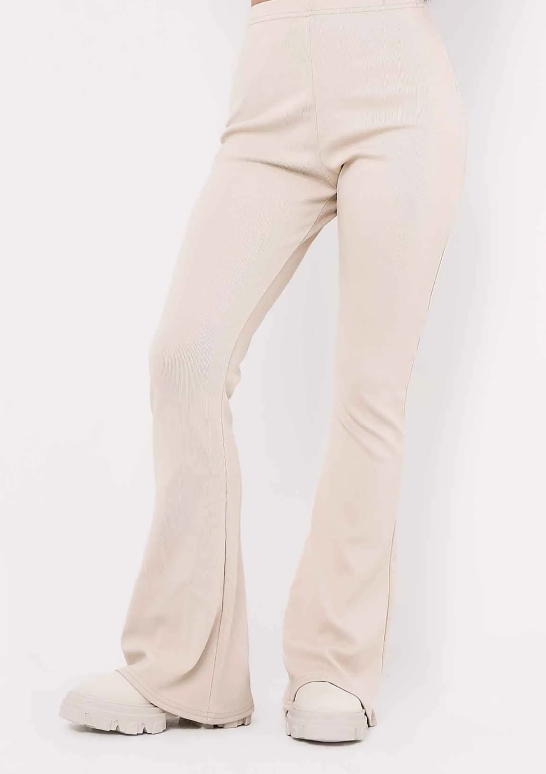 Best Jania Stone Thick Bandage Ribbed Flared Trousers Women Trousers