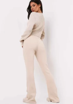 Best Jania Stone Thick Bandage Ribbed Flared Trousers Women Trousers