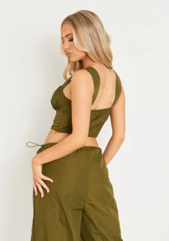 Jaycie Khaki Ruched Bust Crop Corset^Missy Empire Cheap