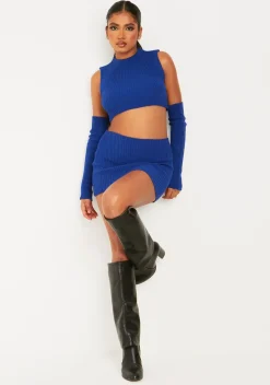 Jeni Blue Knitted Micro Mini Skirt^Missy Empire Shop