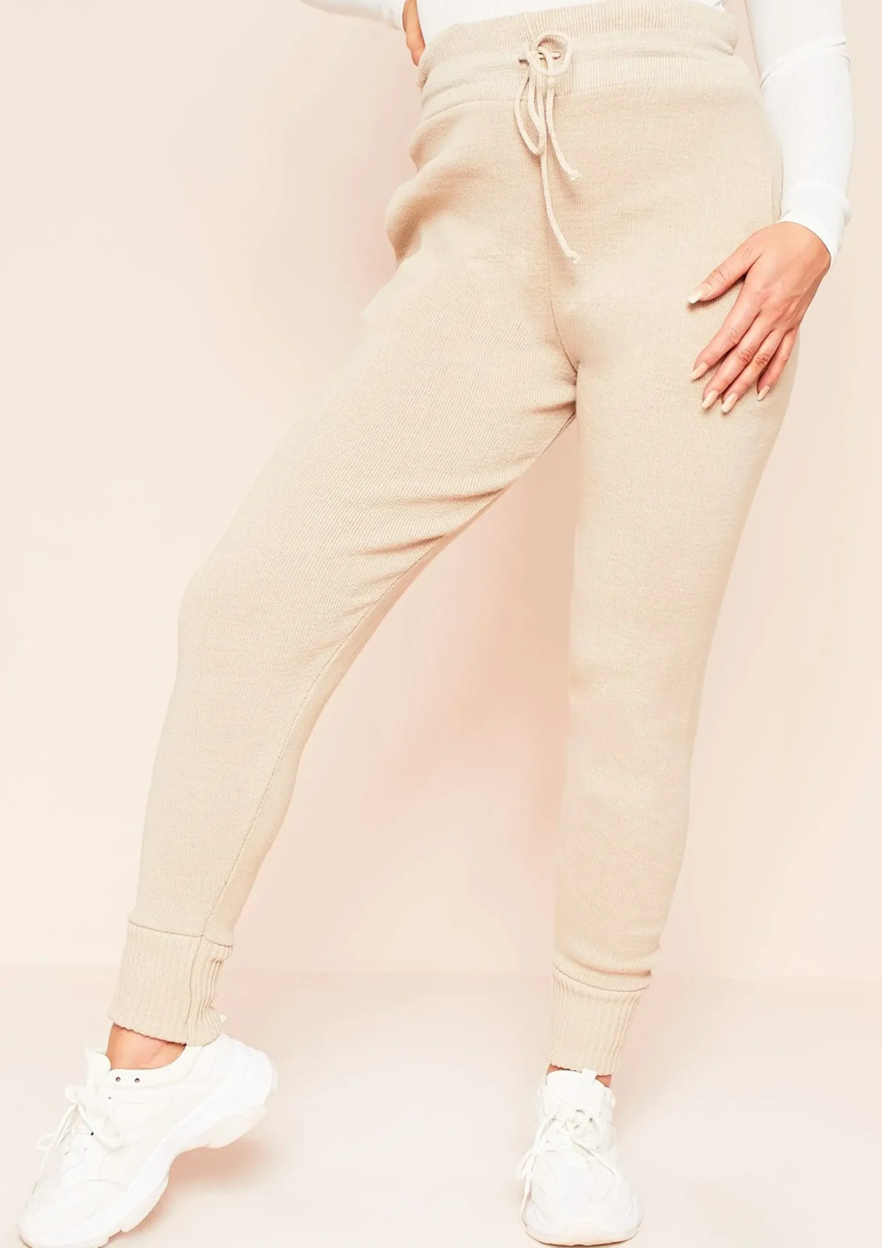 Outlet Jenniya Beige Knitted Jogger Bottoms Women Loungewear