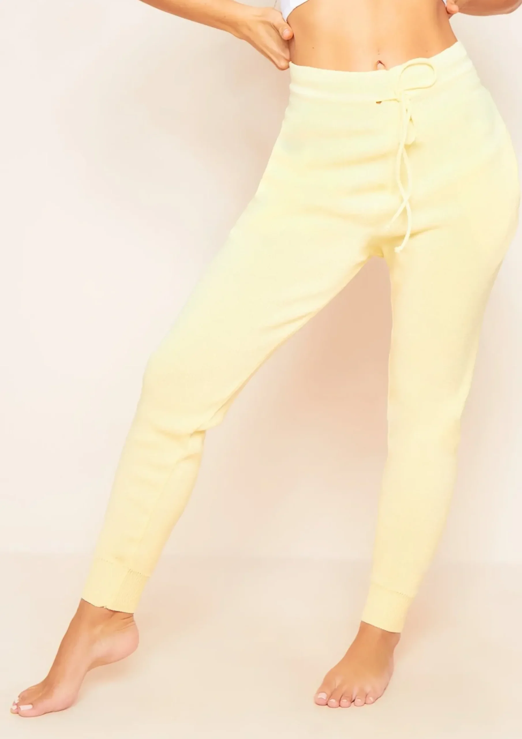 Outlet Jenniya Lemon Yellow Knitted Jogger Bottoms Women Loungewear