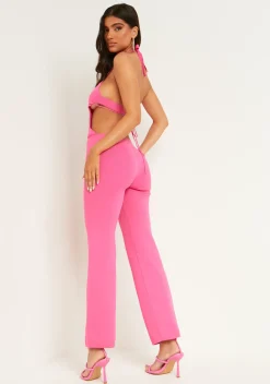 Hot Jenny Pink Knitted Cut Out Tie Front Jumpsuit Women Jumpsuits & Playsuits