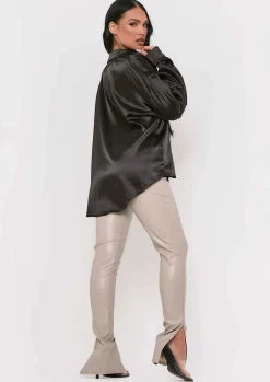 Jessica Black Oversized Thick Satin Button Through Shirt^Missy Empire Discount